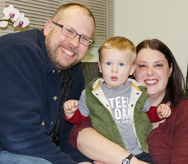 Baby Owen with parents Jamie and Heather
