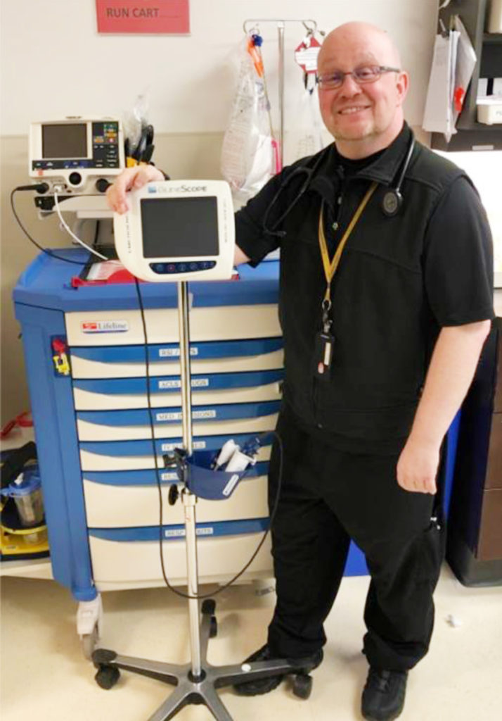 Drew Bonthoux, RRT, with TB Vets-funded GlideScope for Royal Inland Hospital